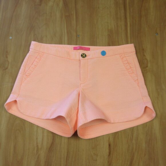 LILLY PULITZER  Adie Ruffle Pocket Stretch Shorts Sz 2 Peach Flamingo Orange NWT - Picture 2 of 16